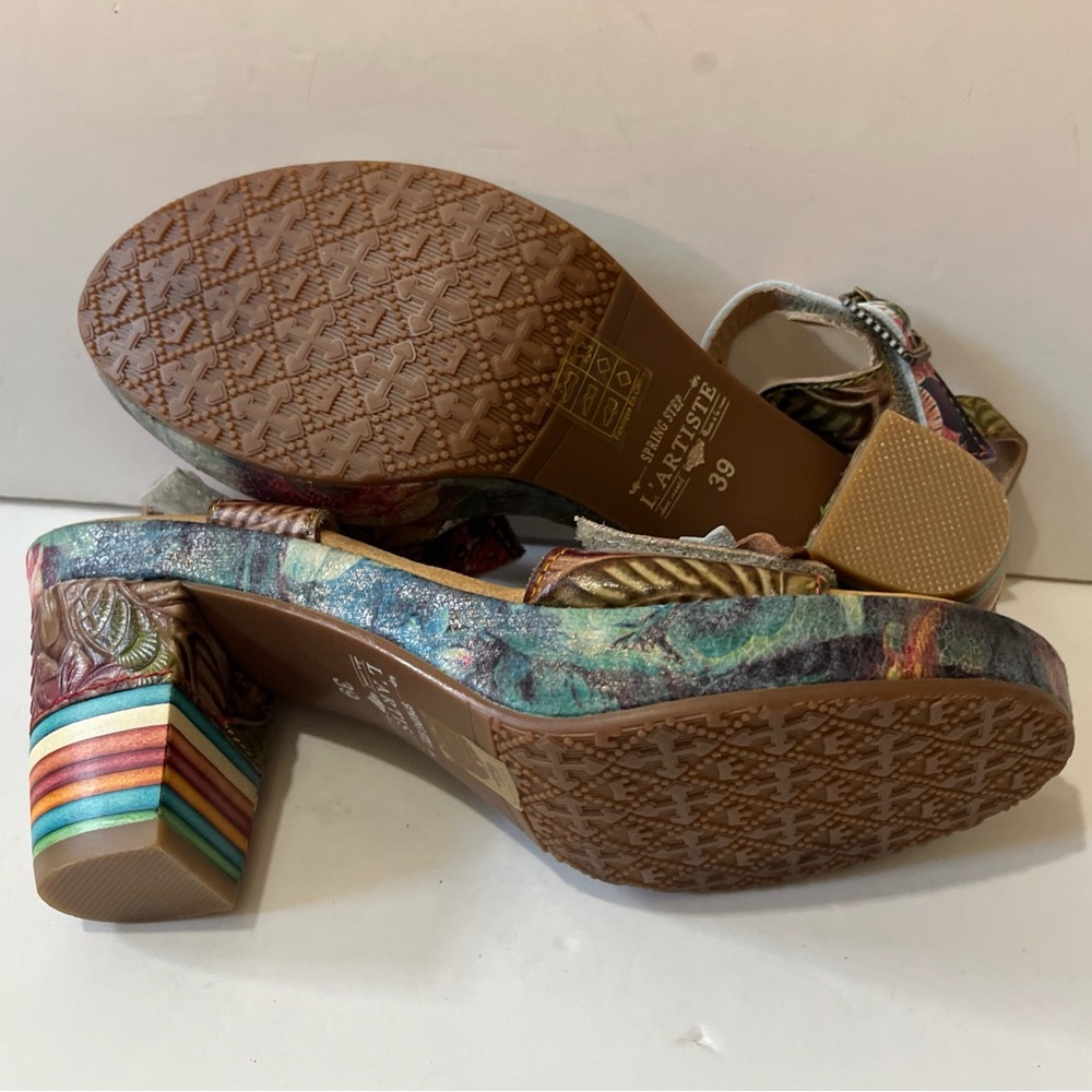 L'ARTISTE SPRING STEP LELANIE Leather Floral Platform Heels Slingback Sandal 39 - Picture 3 of 16